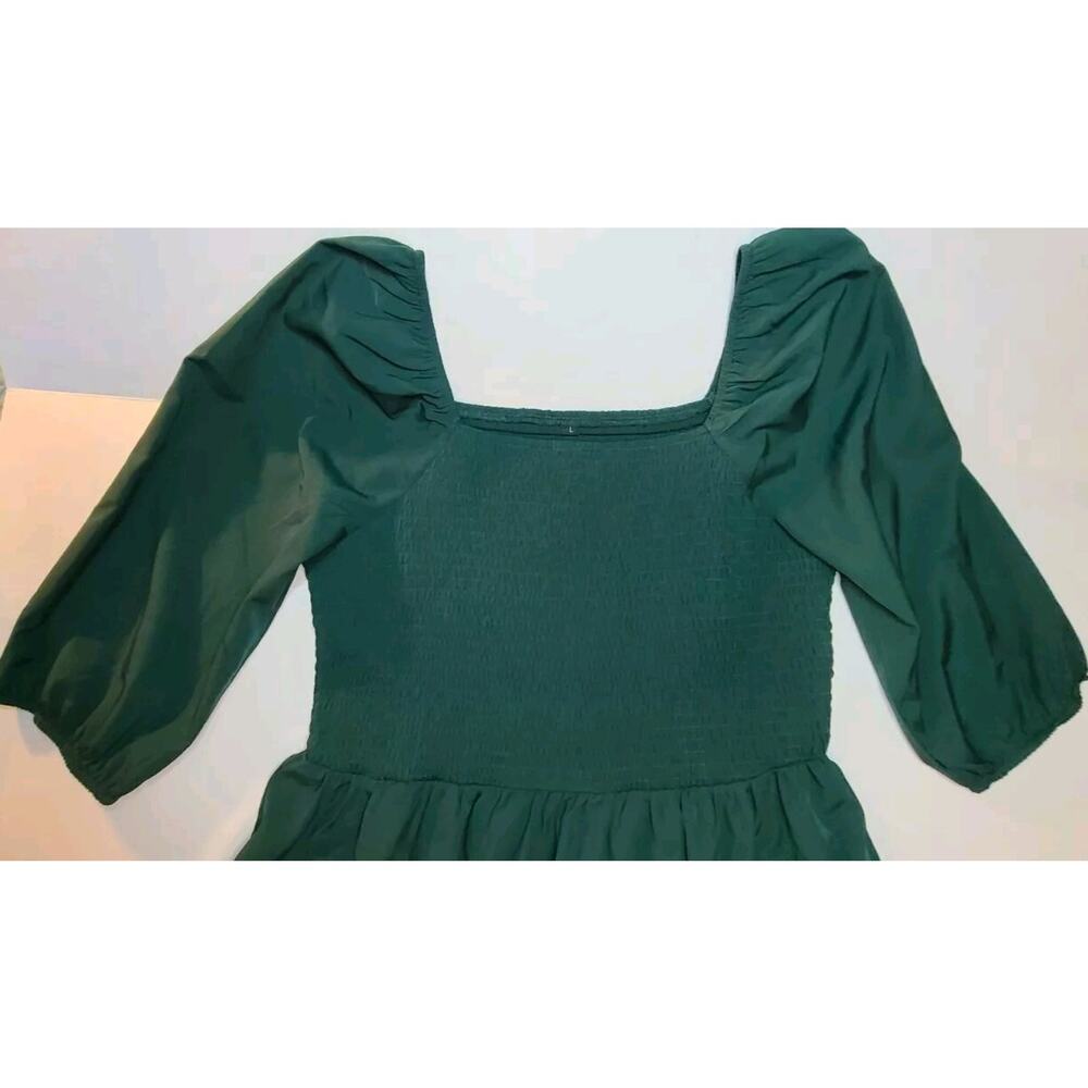 Milkmaid Peasant Smocked Ruffle Emerald Green Midi Dress Size 12 LG Cottagecore - Picture 6 of 7